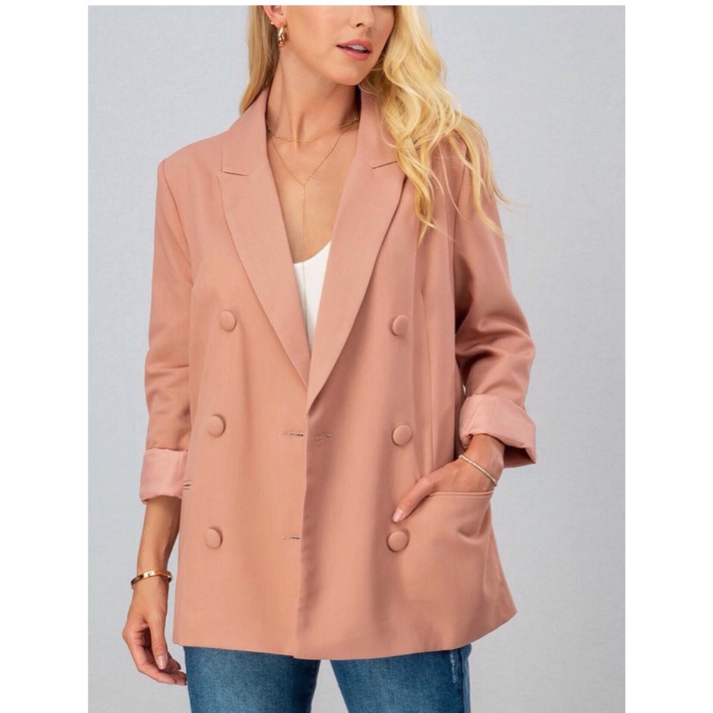 New Oversize Mauve pink button blazer jacket - Picture 7 of 8